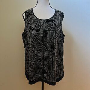 *NEW* Vintage Retro English Laundry Geometric Bedazzled, Black and Gray Top